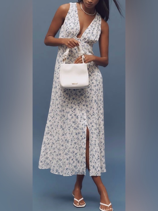 Reformation Dresses & Skirts - NEW Reformation Ceara Floral V-Neck Midi Dress size 2 Ivory/Blue
